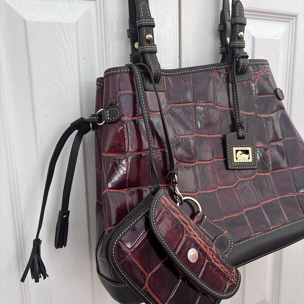 Dooney & Bourke Burgundy Croc-Embossed Shoulder Bag Set - Picture 6 of 16
